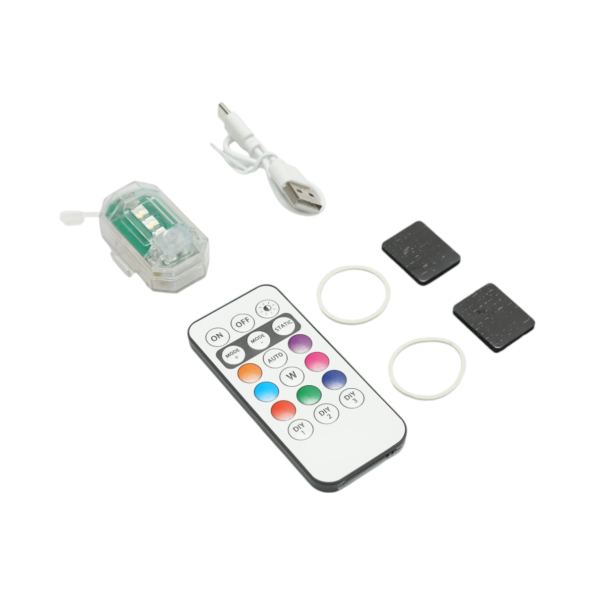 RGB strobe LED lamp with remote control, 10 modes, 8 colors, 150mAh lithium rechargeable USB-C battery IP65